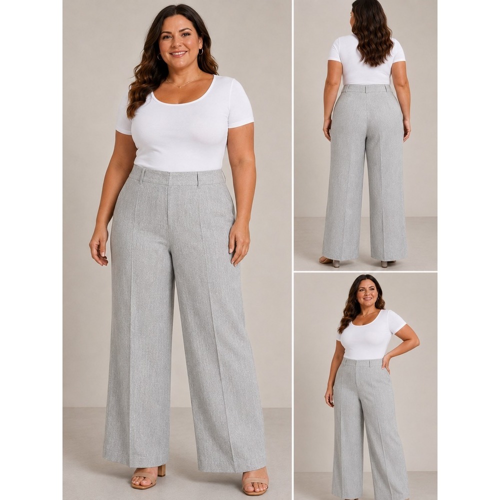 Ulla Popken Linen Blend Womens Pants Wide Leg‎ Size 16